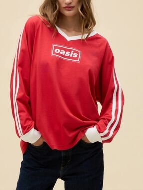 Daydreamer OASIS L/XL Red Long-Sleeve V-Neck shirt with White Trim